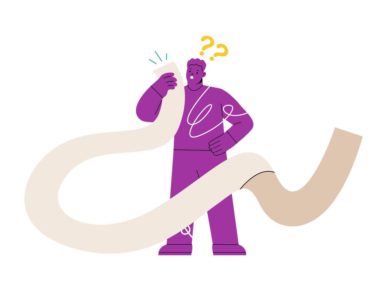 Man with expired bill in hands. Big expenses and financial problem concept. illustration vector