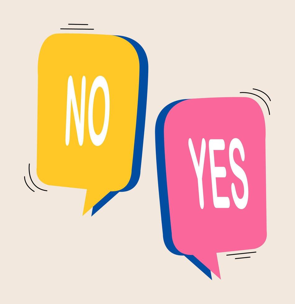 Yes and no text word on talk shape. Colorful illustration vector
