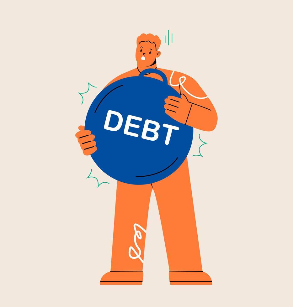 Man carrying debt weight. Colorful illustration vector