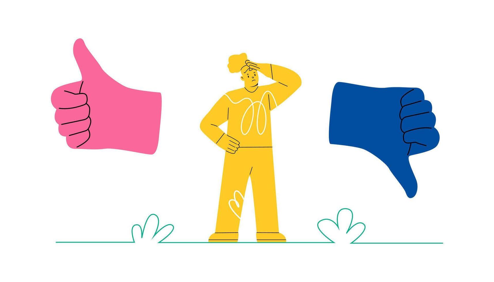 Puzzled woman doubting. Decision concept. Colorful illustration vector