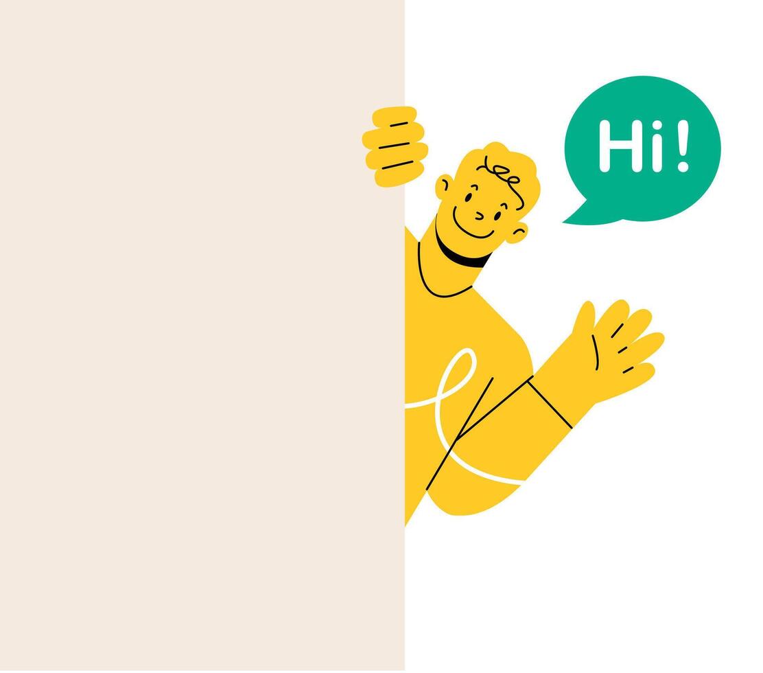 Man waving hand. Speech bubble hi. Colorful illustration vector