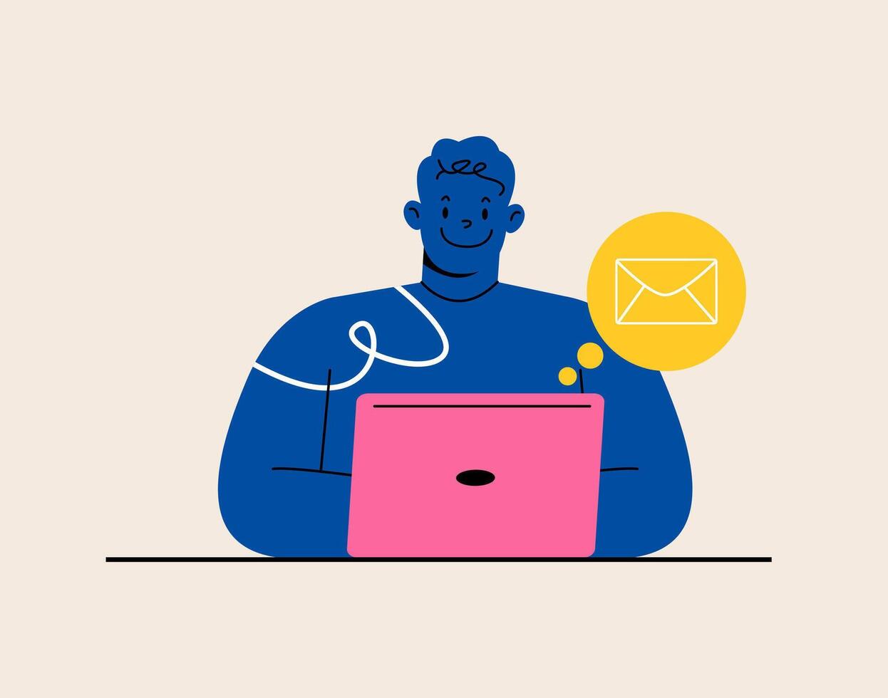 Man checking email on computer. Colorful illustration vector
