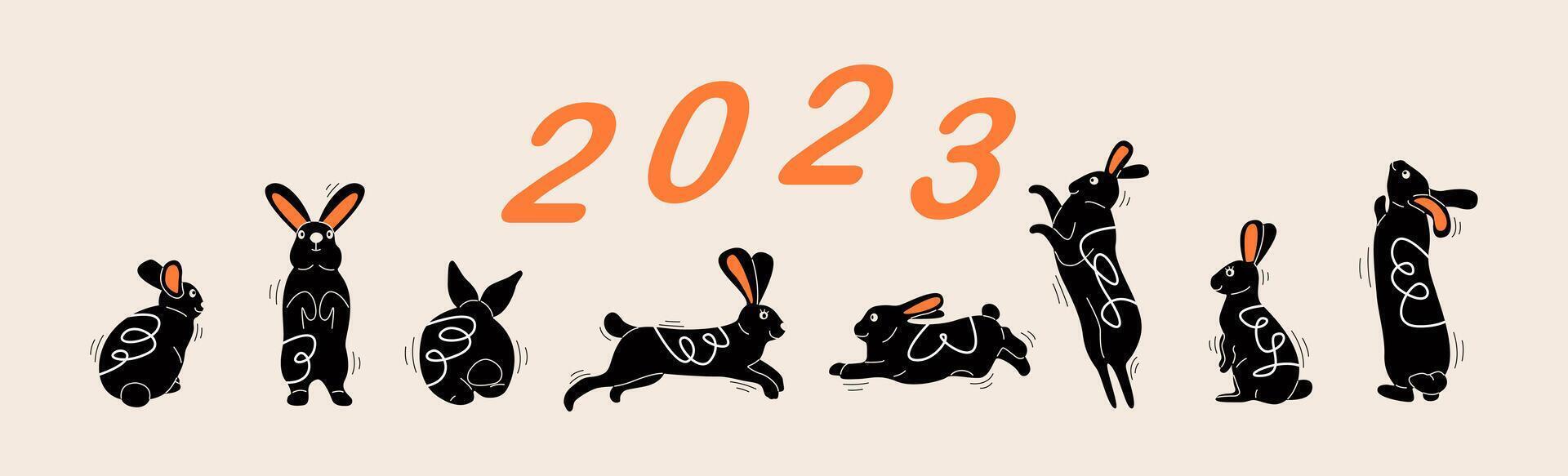 Collection of rabbits illustrations. Chinese new year 2023 year of the rabbit, Chinese zodiac symbol. illustration vector