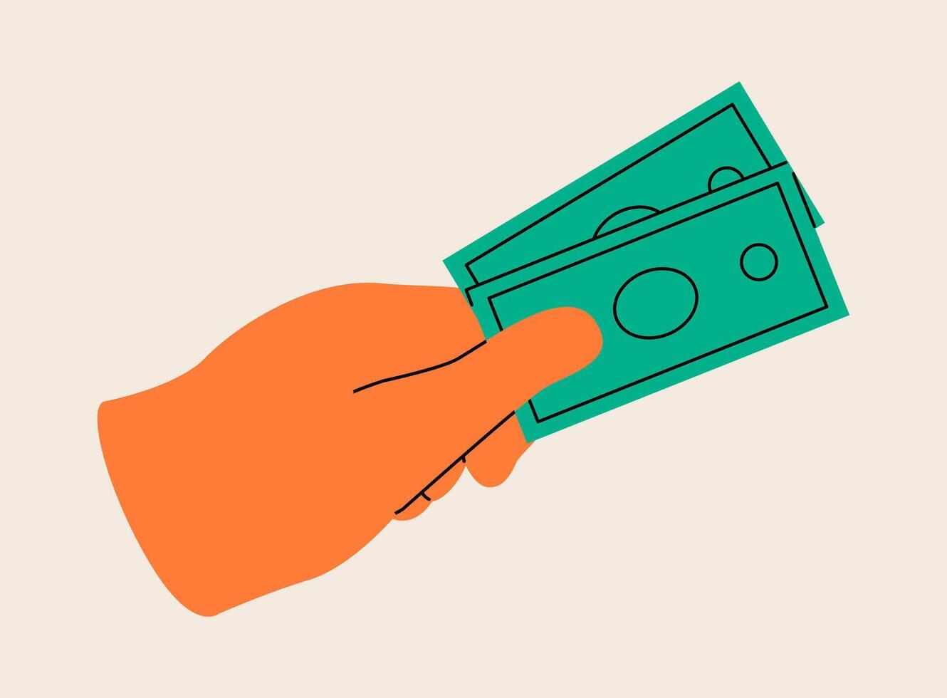 Hand hold banknotes in hand. Colorful illustration vector