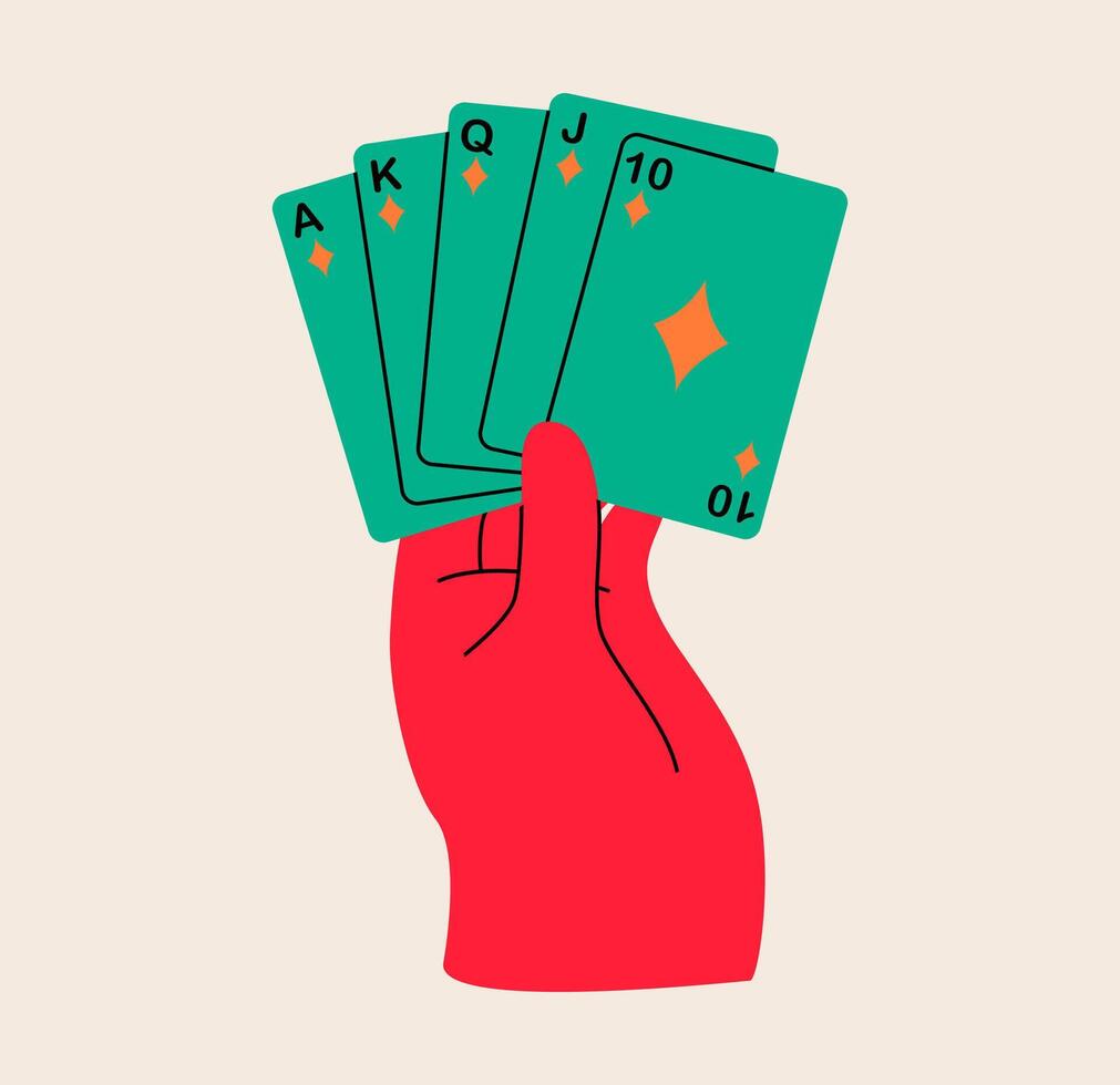 Hand holding cards. Colorful illustration vector