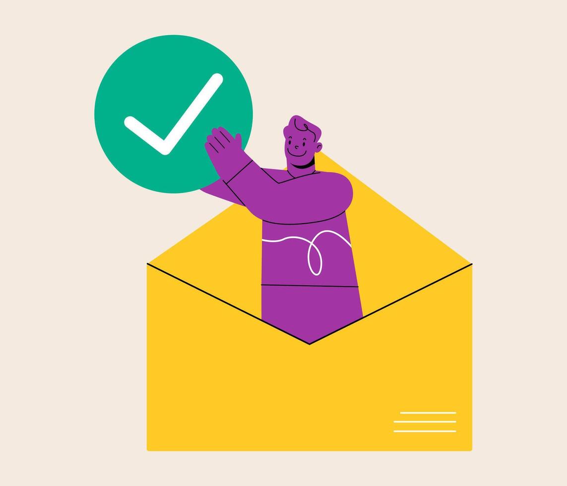 Checking the mailbox, content, searching for information in the mail. Colorful illustration vector