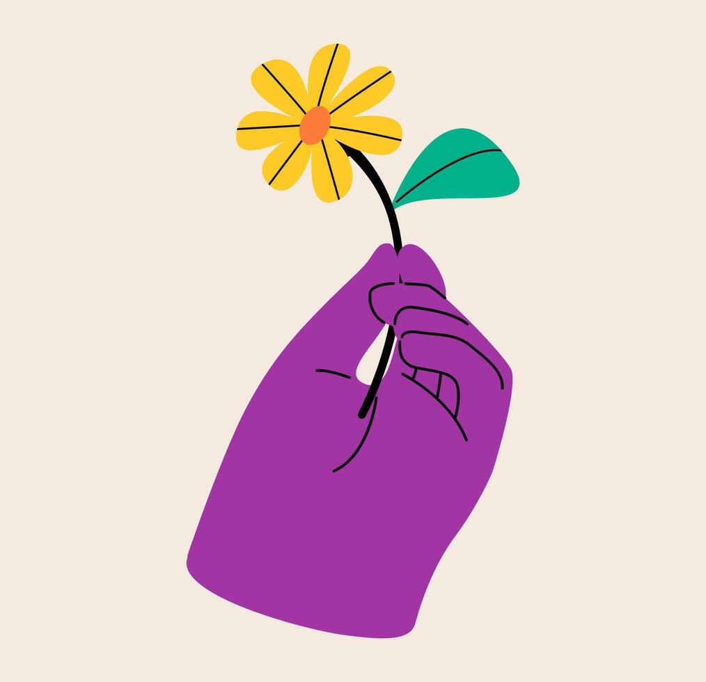 Flowers holding in hand. Colorful illustration vector
