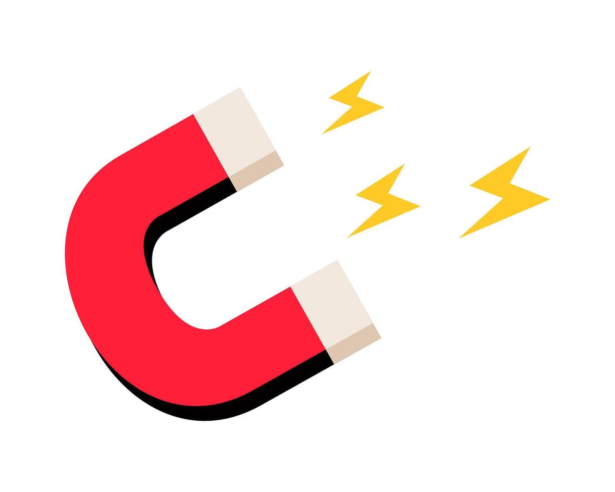 Magnet and lightning for attraction. Flat illustration isolated on white background vector