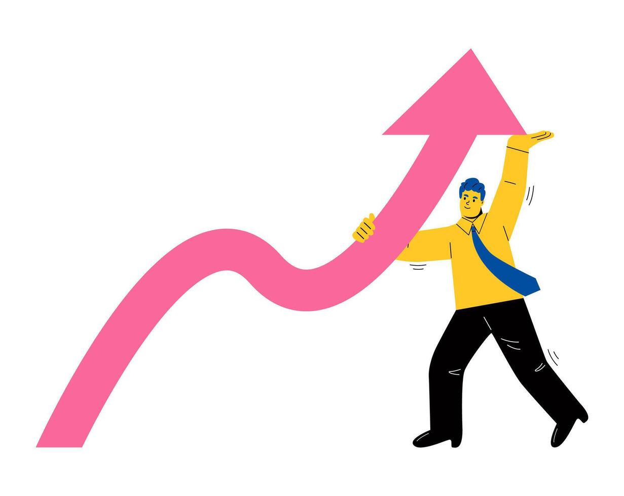 Business man lifting up a financial graph and arrow. Flat illustration isolated on white background vector