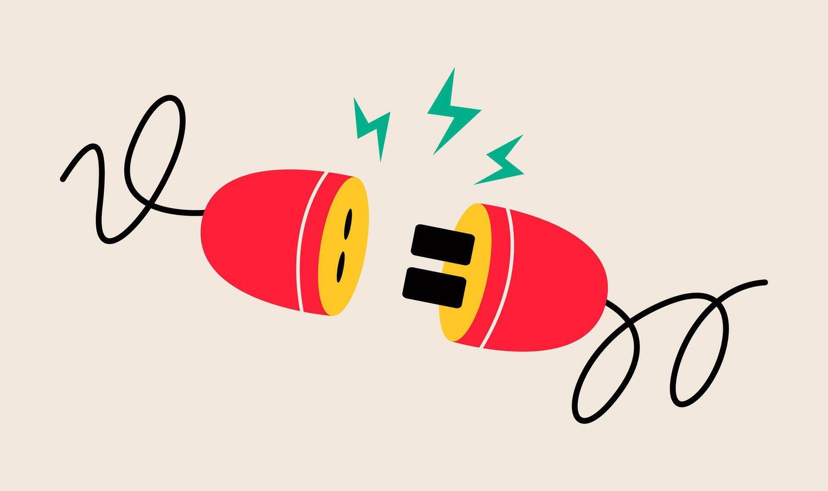Electric socket with a plug. Concept of 404 error connection. Colorful illustration vector