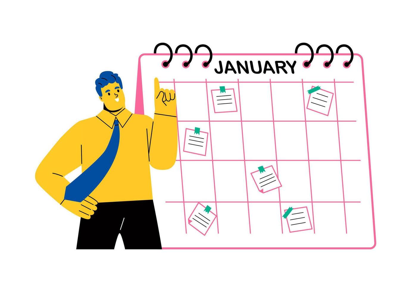 Business concept with schedule calendar organize daily routine. Flat illustration isolated on white background vector