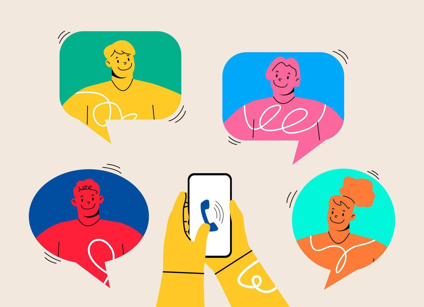 People working or meeting online with teleconference, work from home. Colorful illustration vector