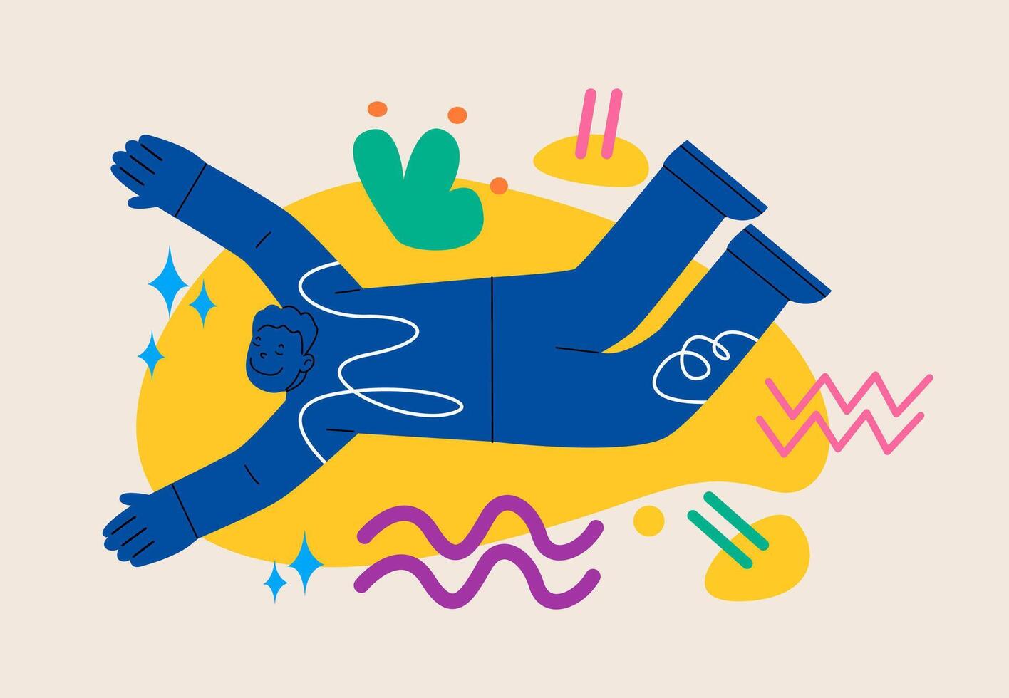 Man flying space. Free floating persons. Inspiration and Imagination concept. Colorful illustration vector