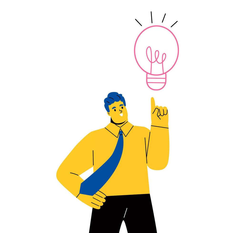 Happy business man come up with brilliant creative idea. Concept of new idea. Flat illustration isolated on white background vector
