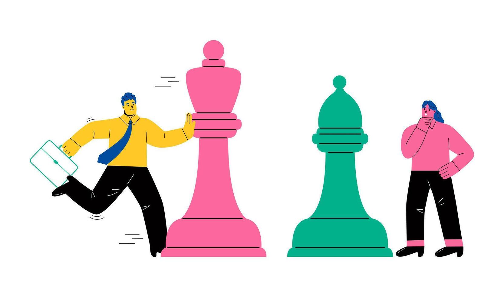Corporate competition of business people playing chess. Strategic creative solutions of man and woman. Flat illustration isolated on white background vector