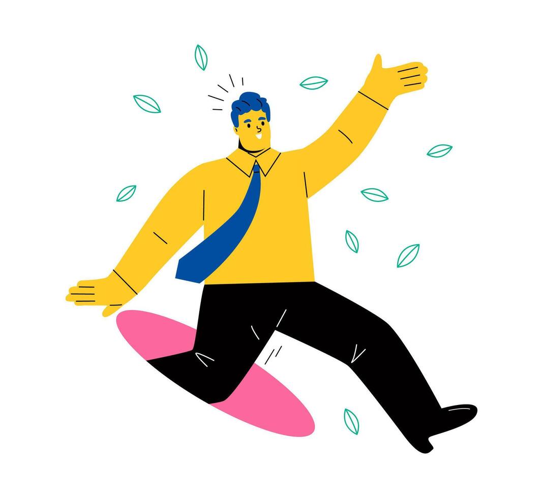 Happy enthusiastic lively business man. Search, explore concept. Flat illustration isolated on white background vector