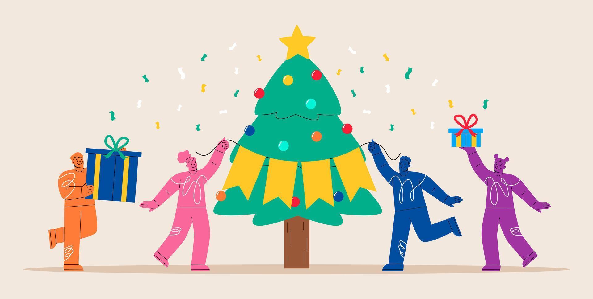 Group of people christmas celebration. Colorful illustration vector