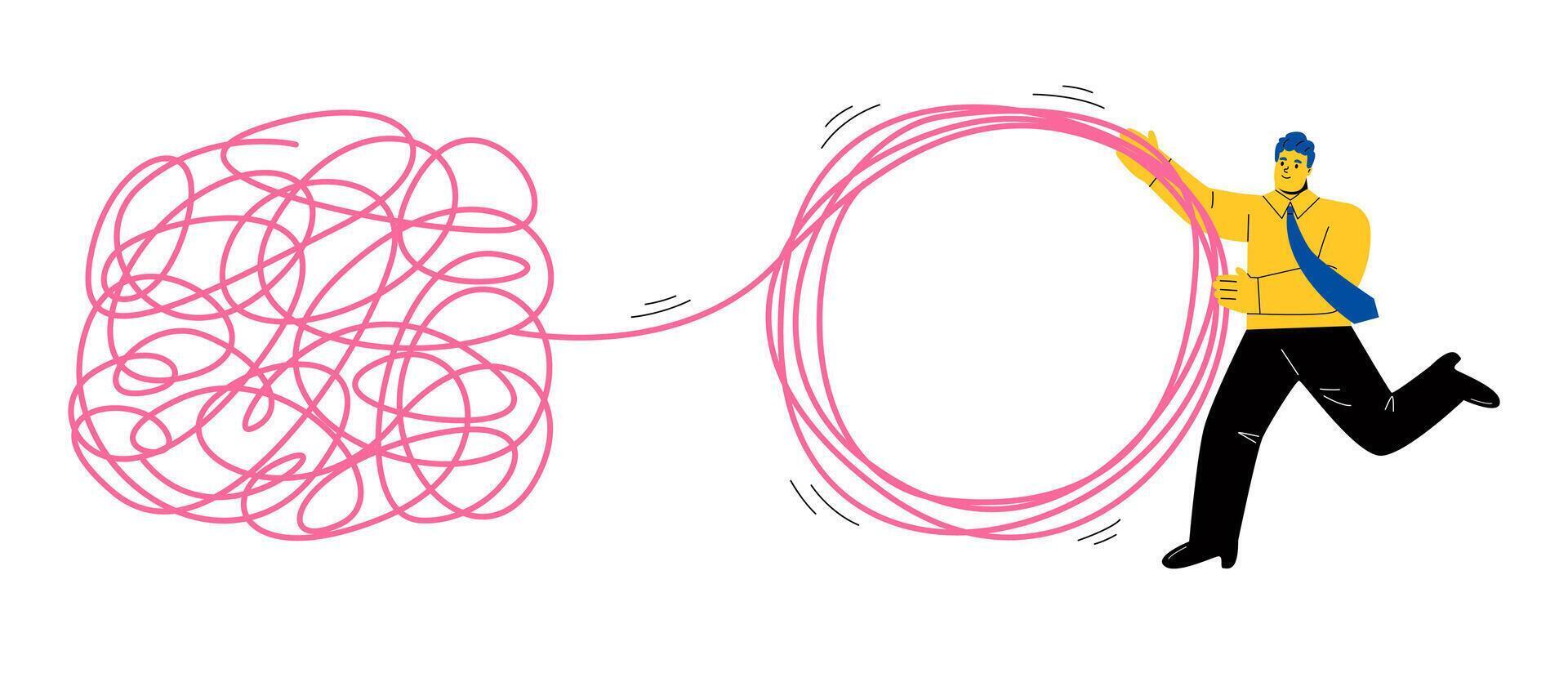 Tangle tangled and unraveled. abstract metaphor, business problem solving concept. Flat illustration isolated on white background vector