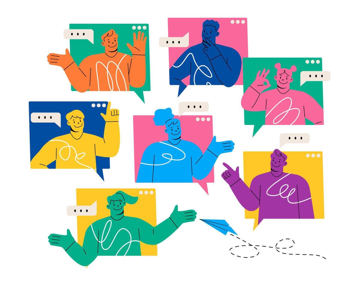 Online remote conference call. Colleagues team. Colorful illustration vector