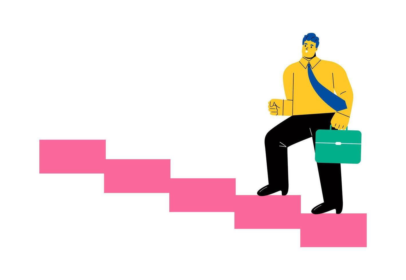 Stairway to success, Confidence business man step walking up stair of success. Flat illustration isolated on white background vector