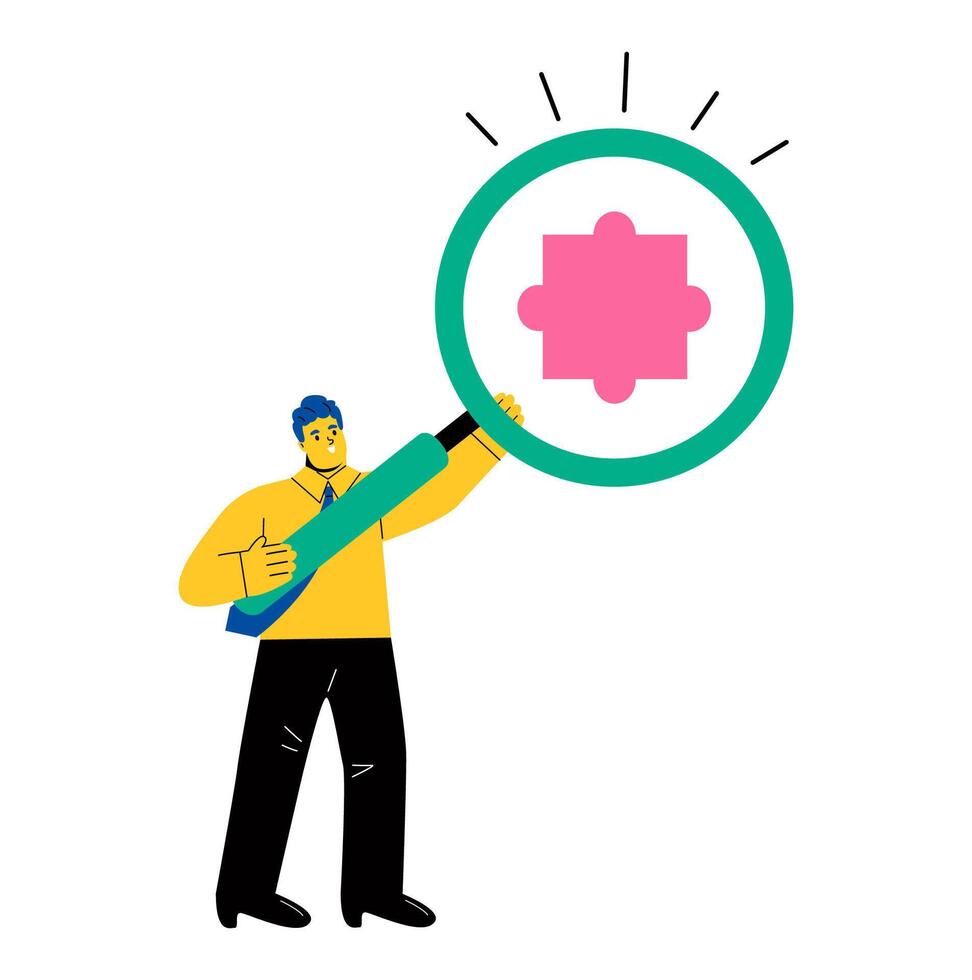 Business man looking at a missing puzzle. Flat illustration isolated on white background vector