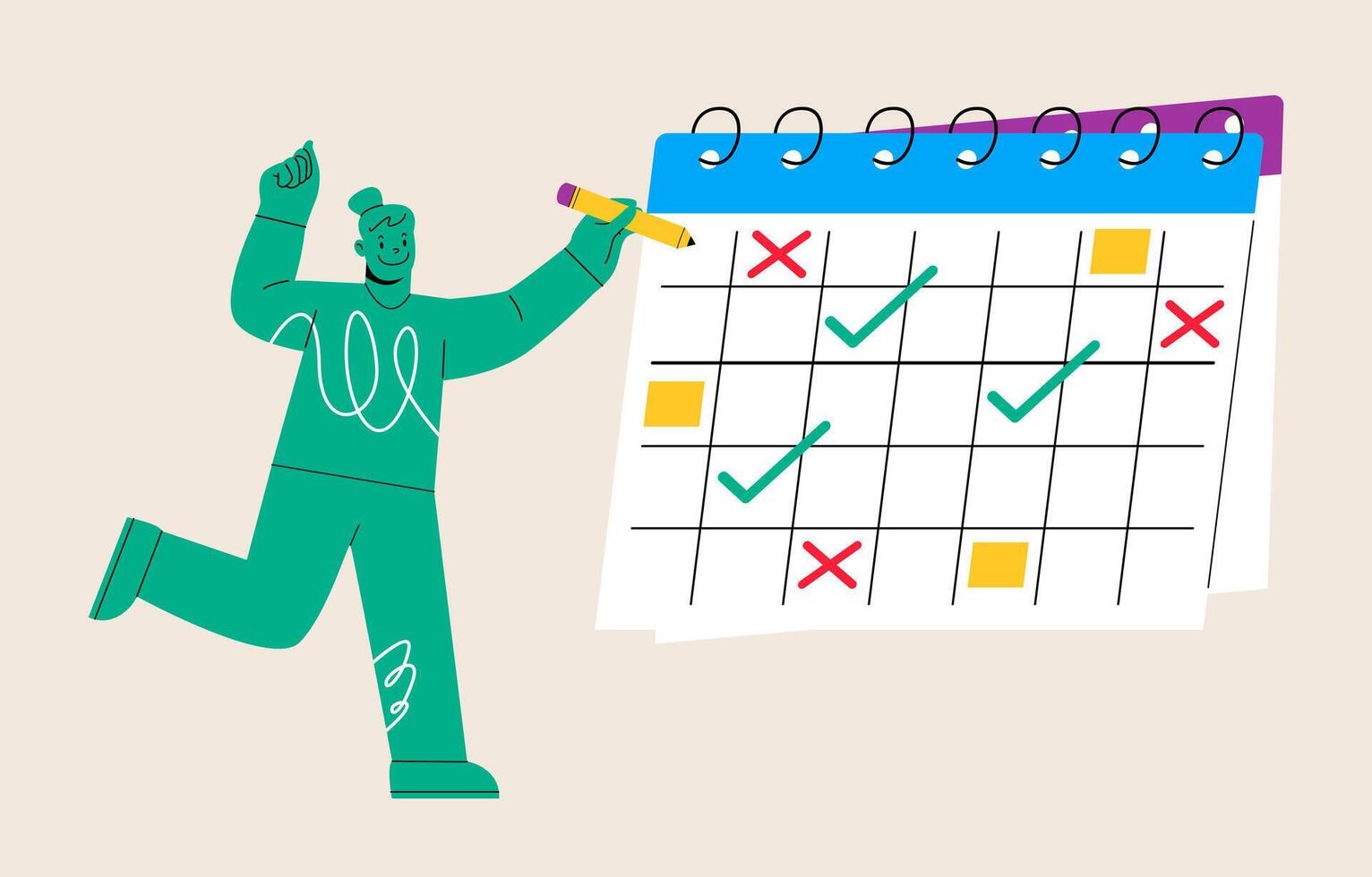 Date on huge calendar planning important matter. Time management, Memo reminder, Work plan. Colorful illustration vector
