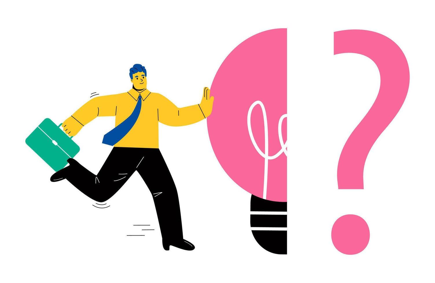 Business man connect question mark with lightbulb solution. Solution for problem. Flat illustration isolated on white background vector