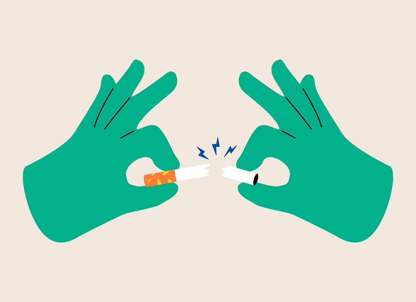 Time to quit smoking. Hands breaking a cigarette. Colorful illustration vector