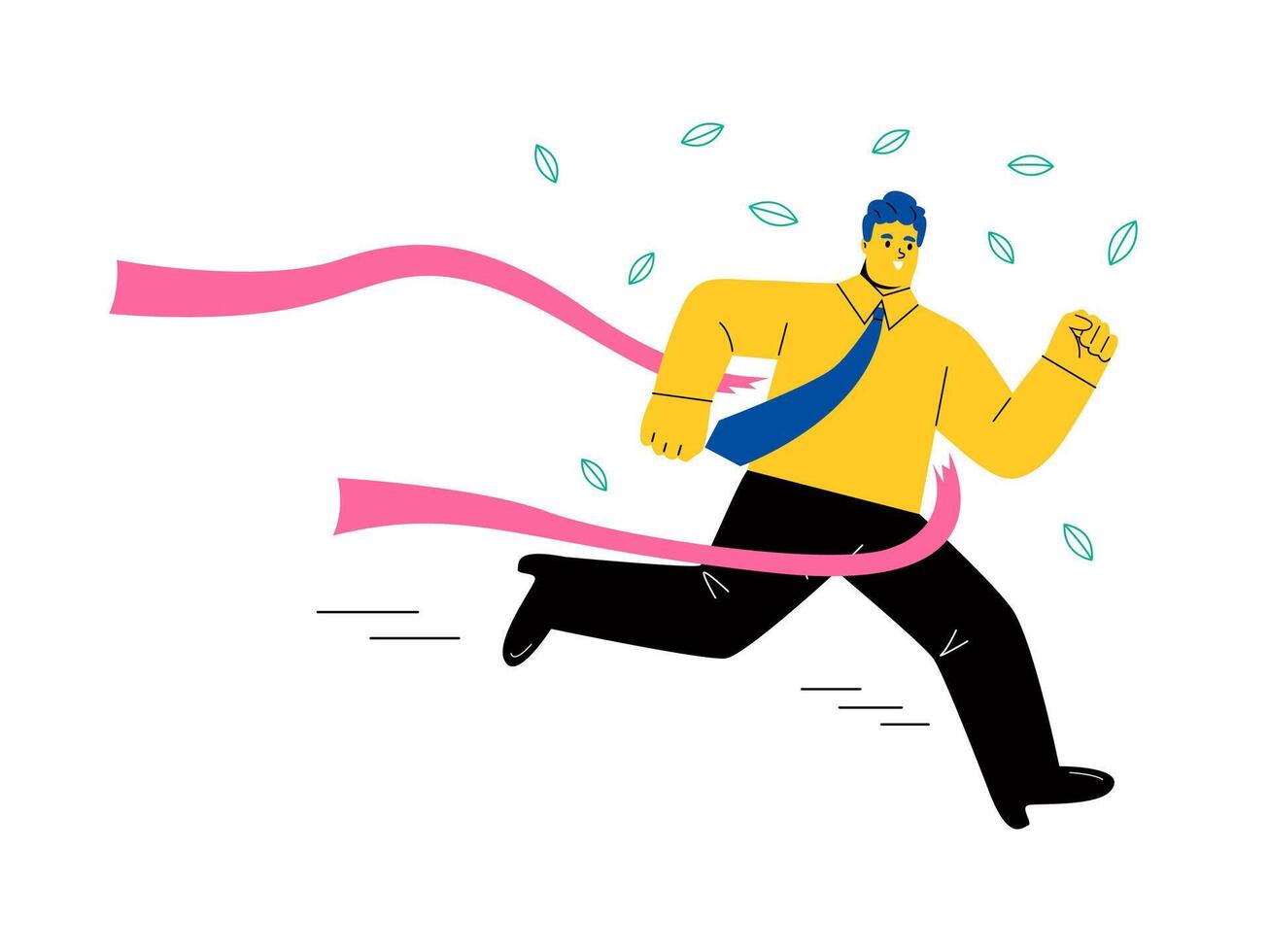 Finish. Business man tearing finish line tape. Flat illustration isolated on white background vector