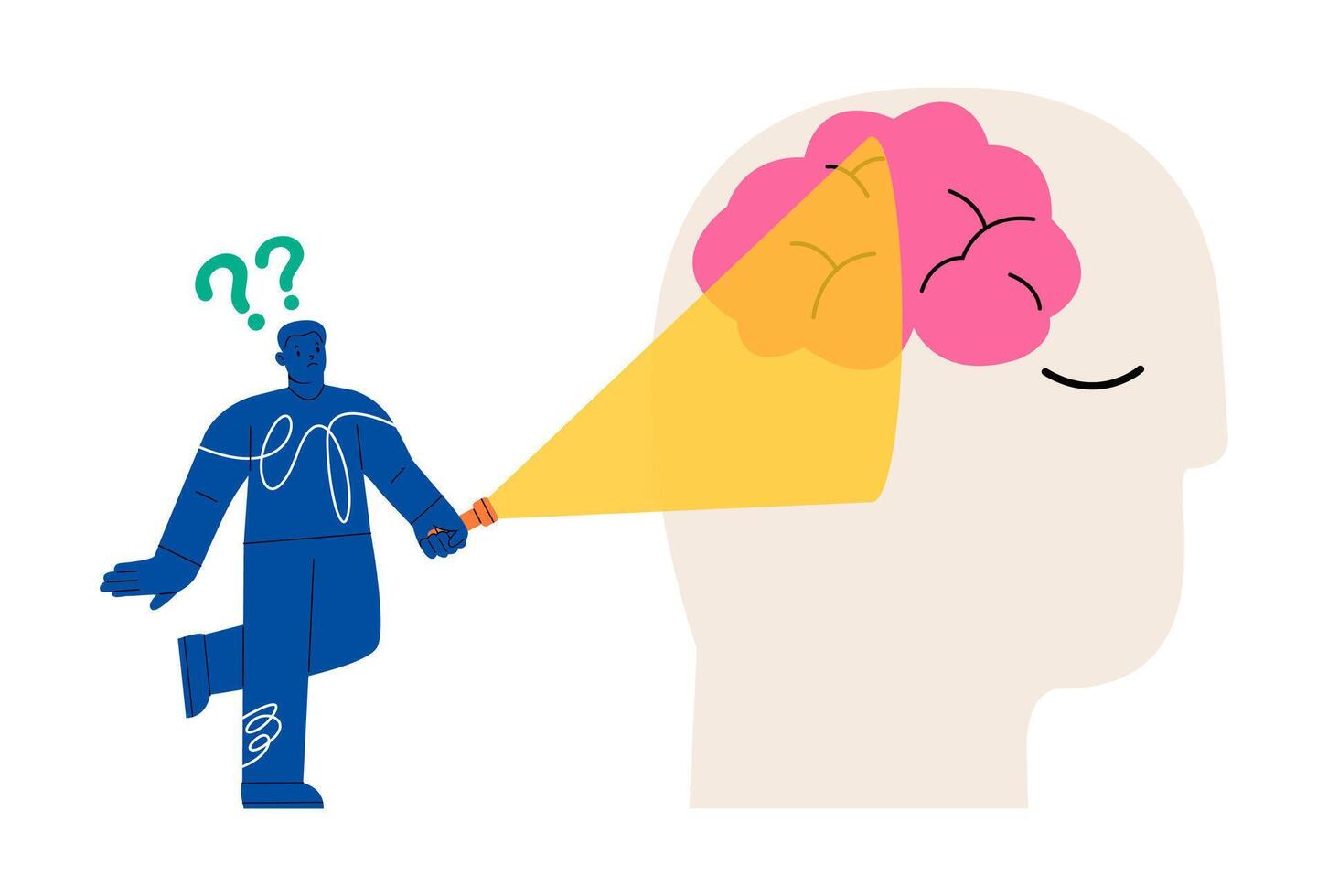 Searching in head for info. Memory loss and problem with information forgetting. Colorful illustration vector