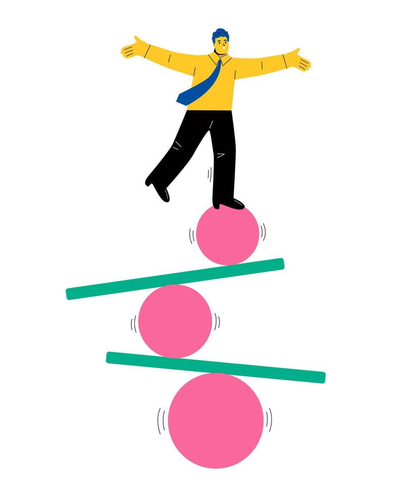 Balance. A business man maintains a balance work. Flat illustration isolated on white background vector