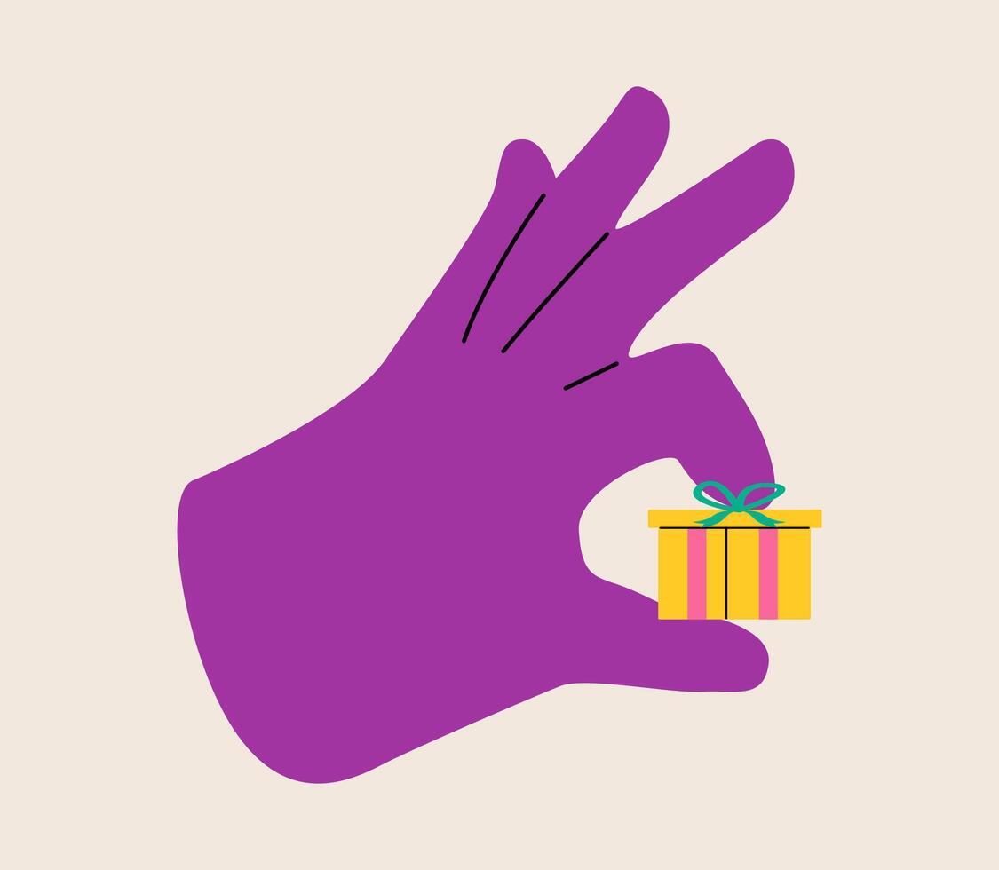 Gift in hand. Colorful illustration vector