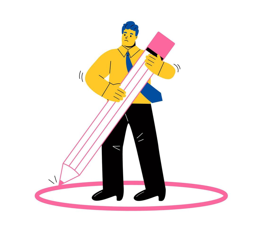 Business man drawing a circle around themselves. Personal boundaries concept. Flat illustration isolated on white background vector