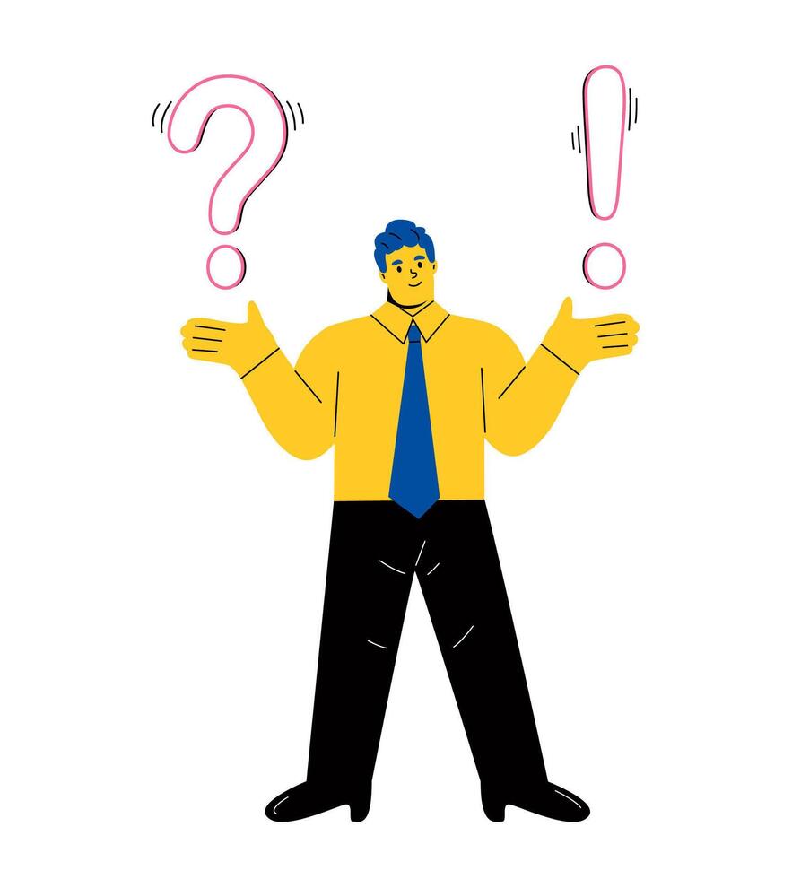Conceptual of frequently asked questions of exclamation mark and question mark, question answer metaphor. Flat illustration isolated on white background vector