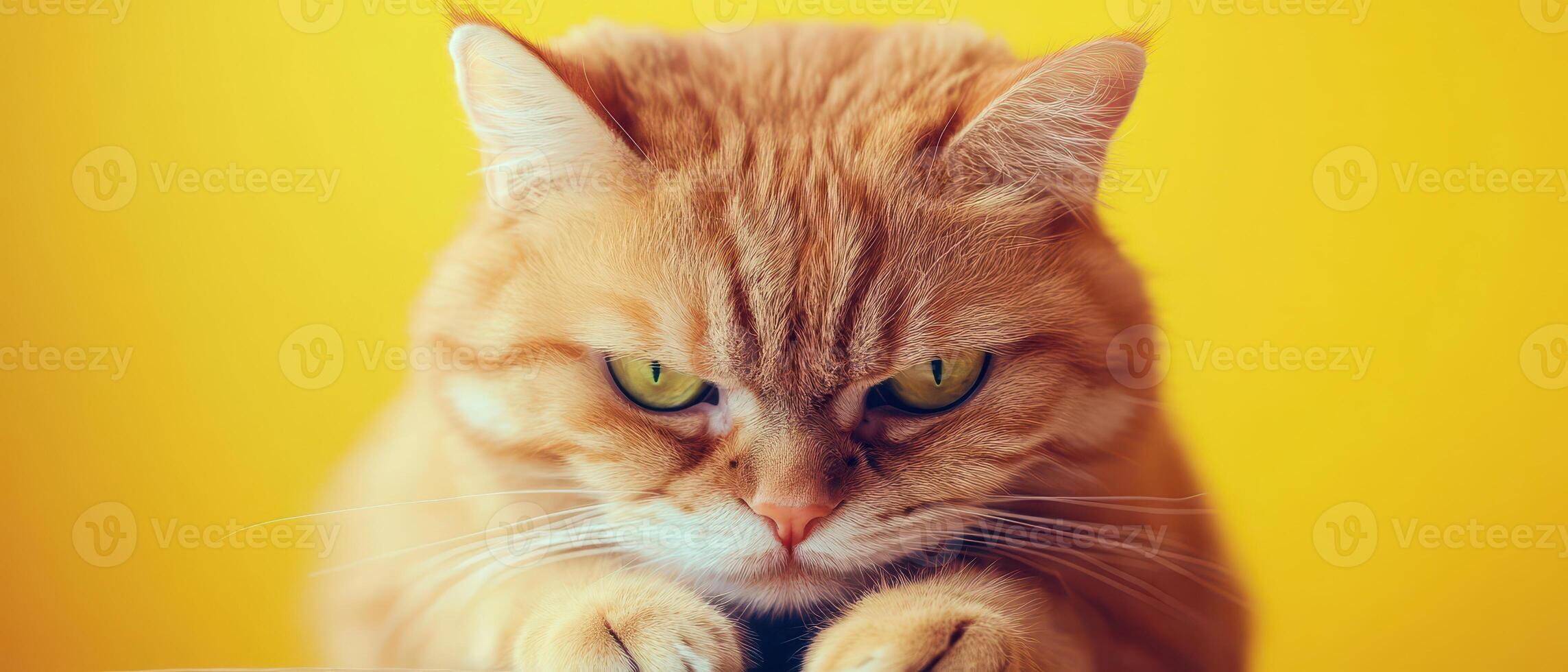 An orange cat with green eyes is looking at the camera photo
