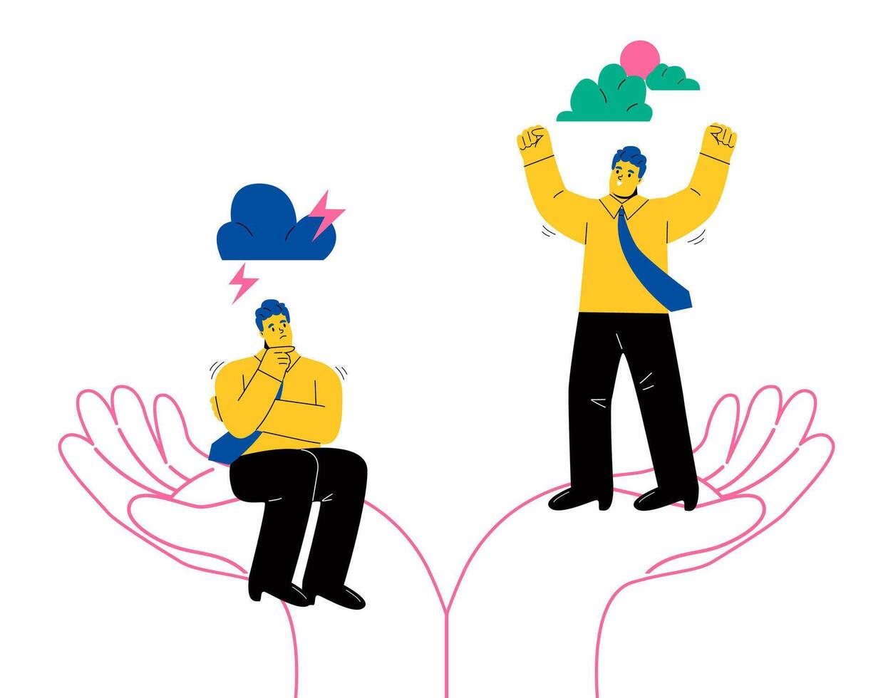 Business man in good and bad mood. Business concept. Flat illustration isolated on white background vector