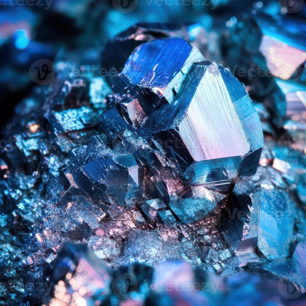 Close up of blue crystals on a rock photo
