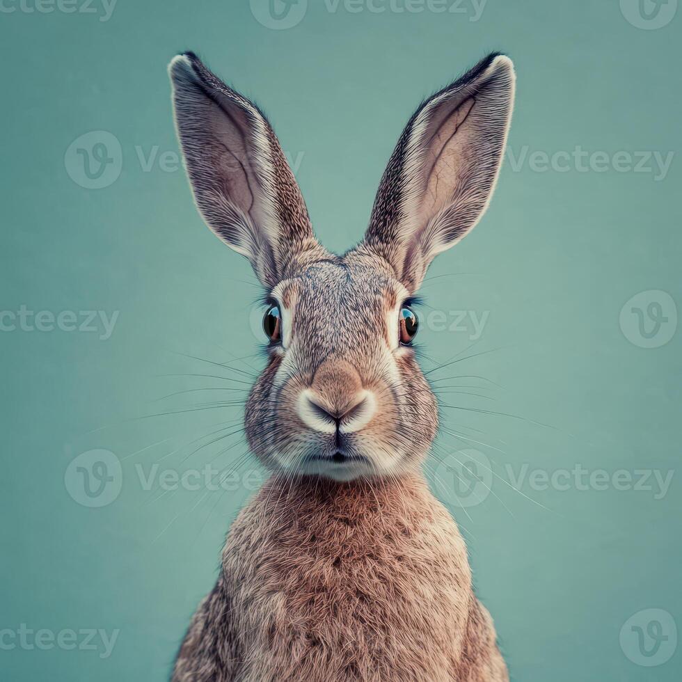 A rabbit with big ears and big eyes photo