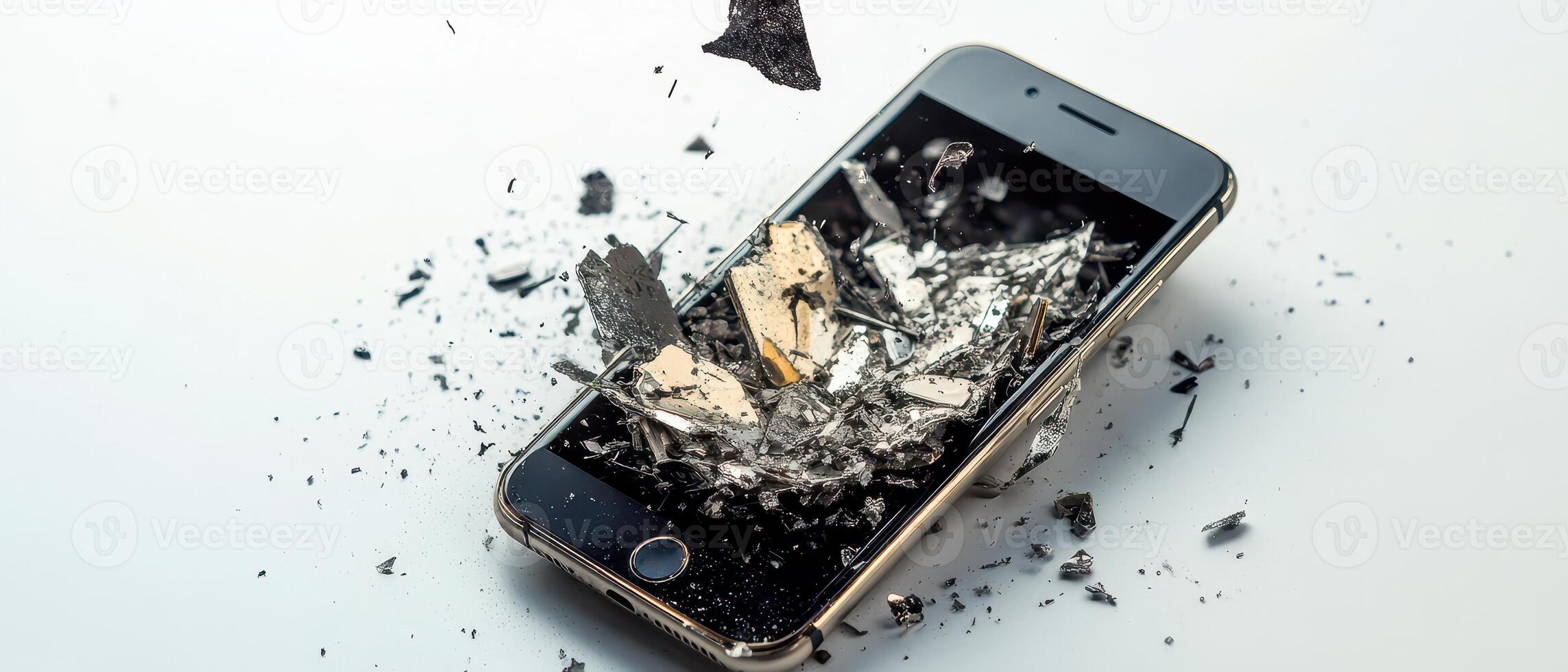 A broken cell phone with a piece of paper on it photo