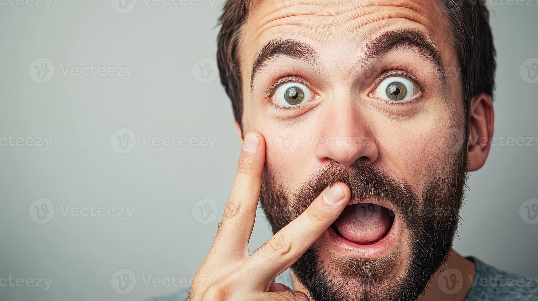 A man with a beard and a beard is making a funny face photo