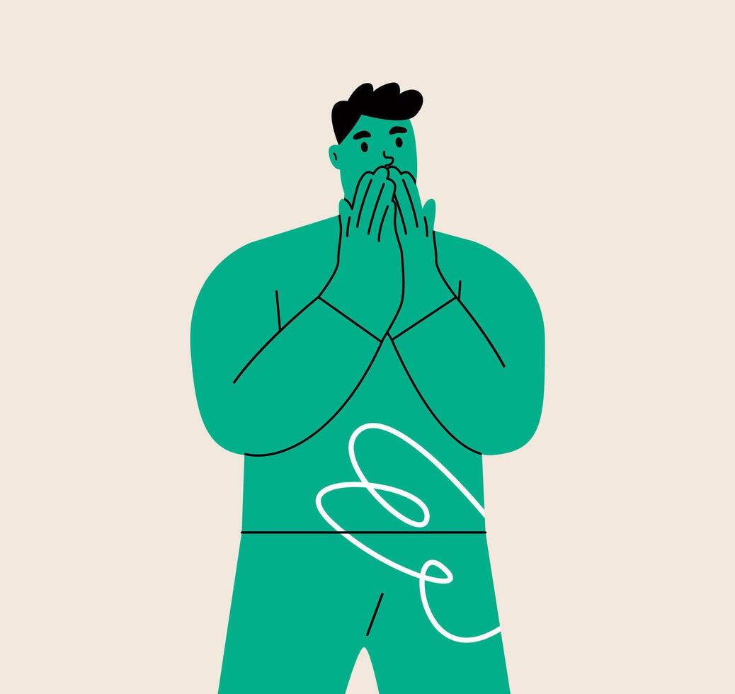 Man with shocked face expression set. Surprised and amazed person. Colorful illustration vector