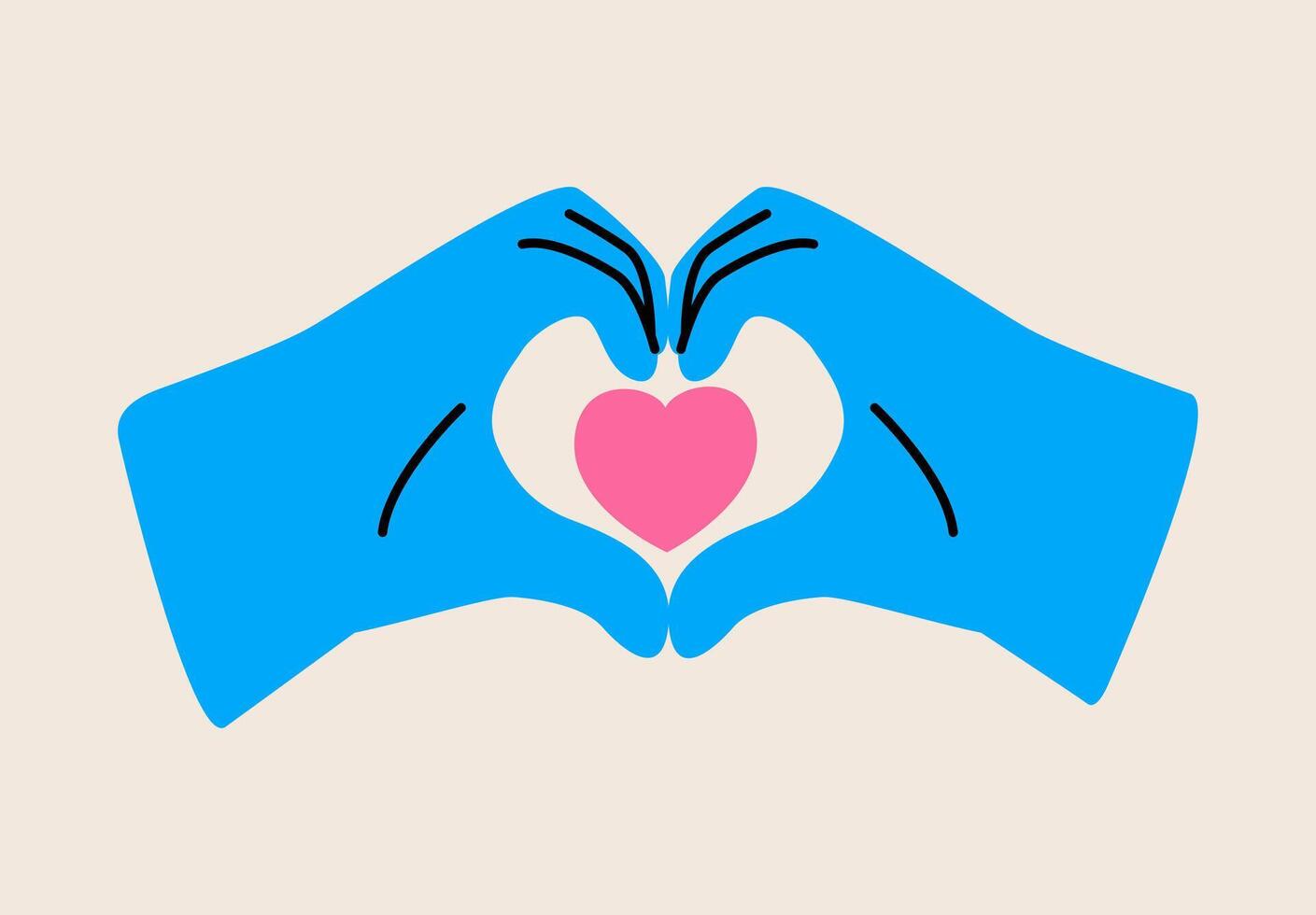 Two hands in the shape of a heart icon. Concept symbol of love, support, family, romance. Colorful illustration vector