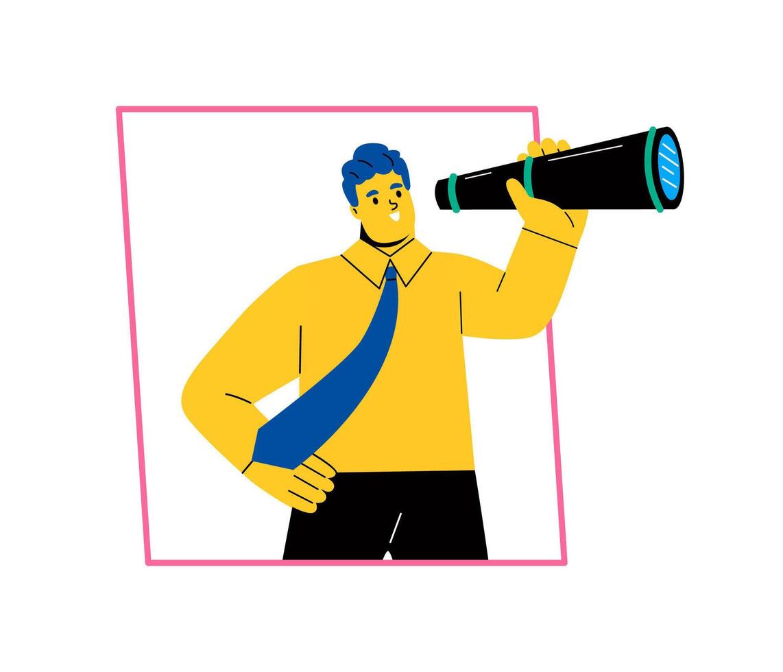 Business man looking ahead through, support opportunity and chance. Support concept. Flat illustration isolated on white background vector