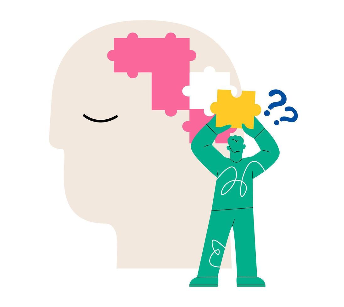 Young man with Alzheimer's stock. Colorful illustration vector