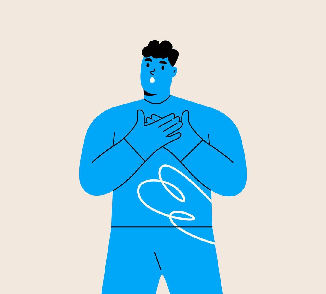 Man with shocked face expression set. Colorful illustration vector