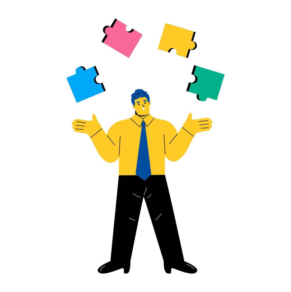 Business man connect puzzle elements. Flat illustration isolated on white background vector