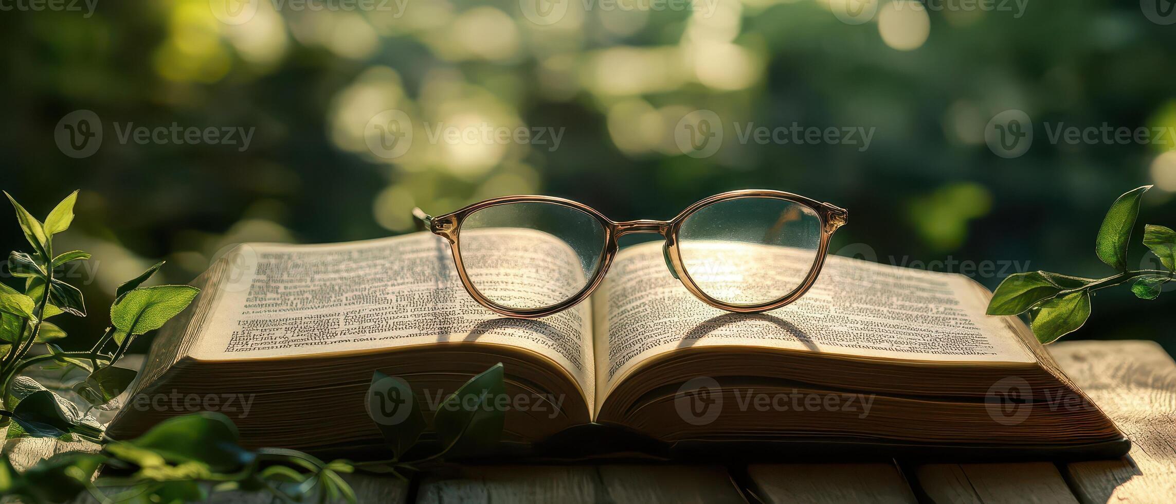Glasses on an open book photo