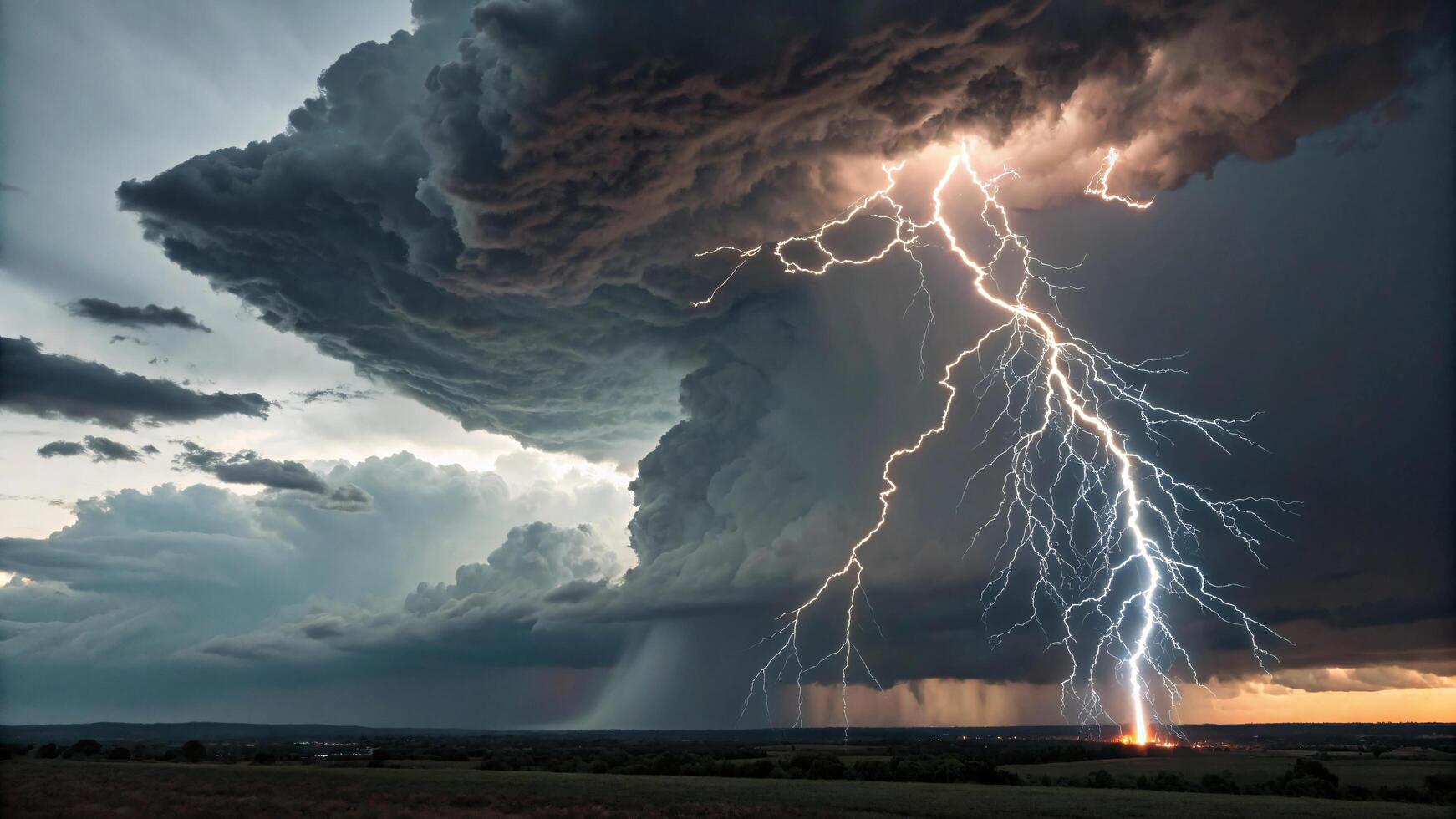 A lightning bolt strikes through the clouds photo