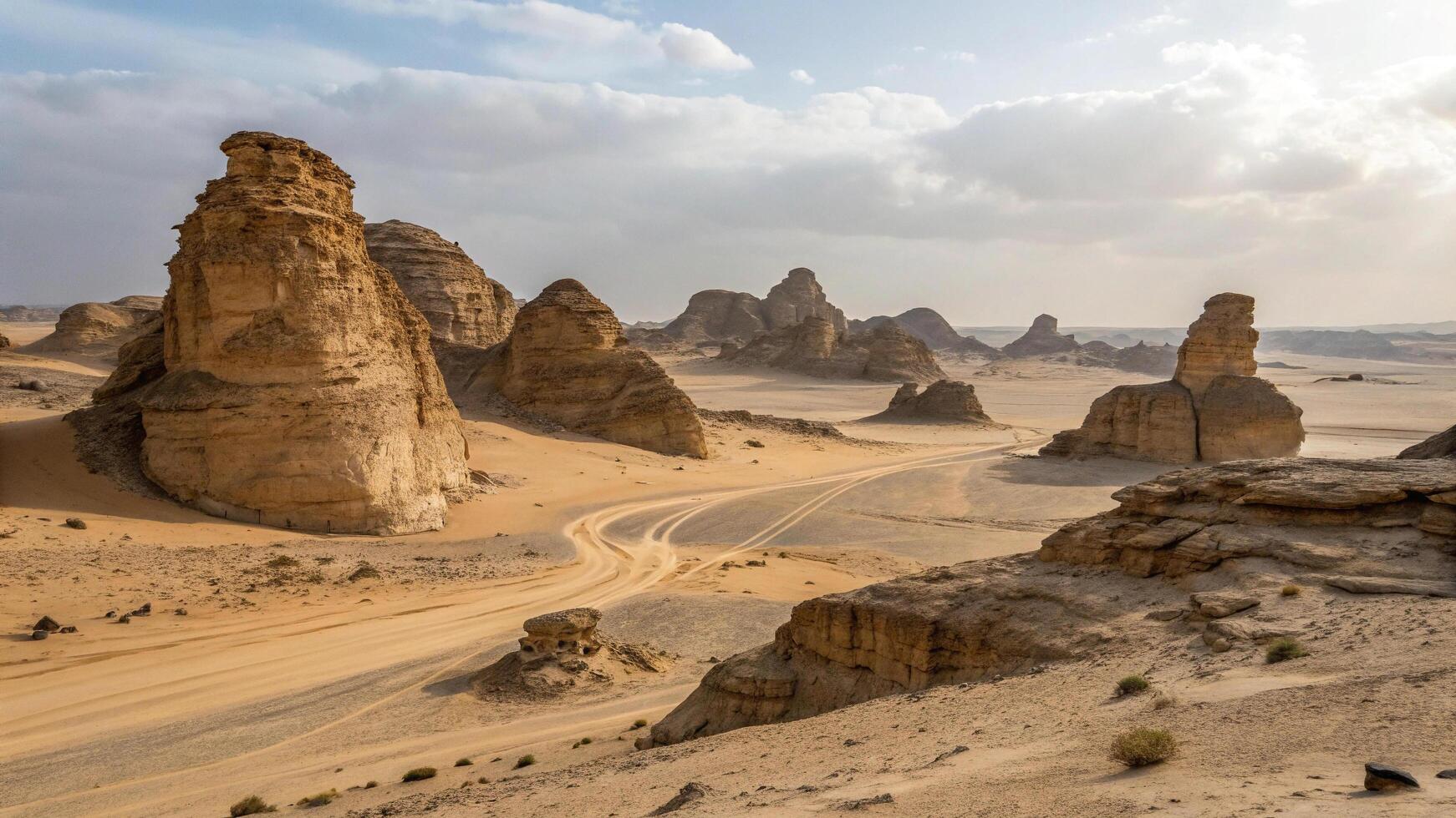 The desert is full of sand and rock formations photo