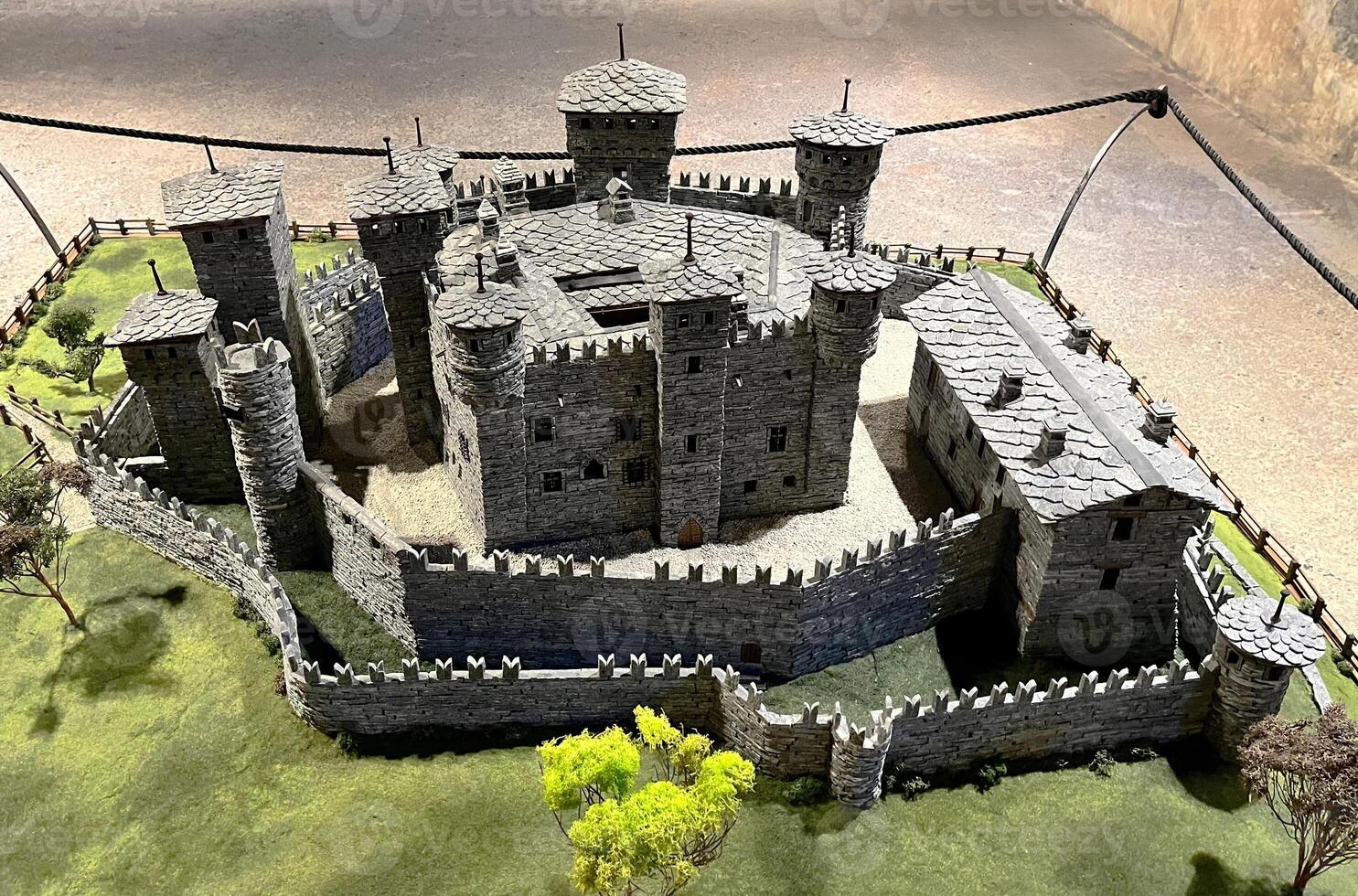 Scale model of Fenis Castle showcasing medieval architecture and fortification photo